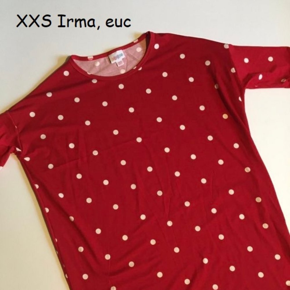 XXS Lularoe Irma tunic top, red with white dots, great for Disney